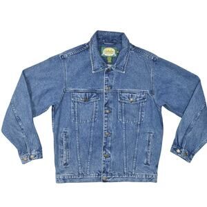 Cabela's Blue Cotton Trucker Denim Jacket Women's M Tall Long Sleeve Button